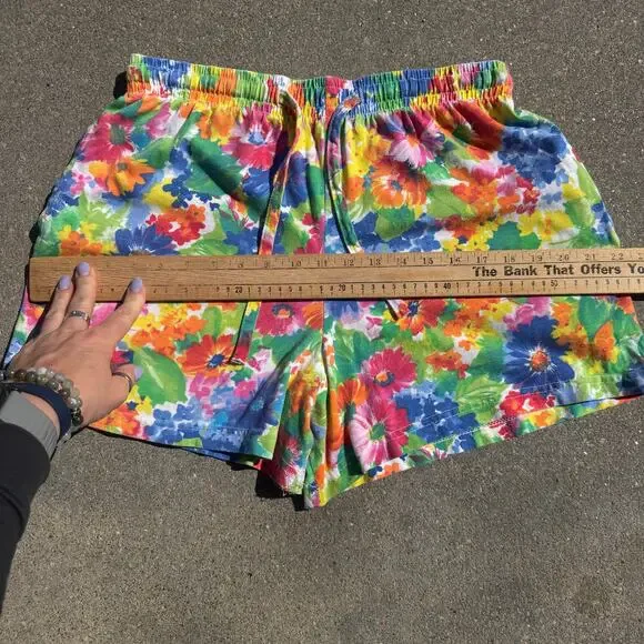 90s Pinwheels Bold Colorful Floral Pull On Elastic Waist Lounge Shorts Cotton - Picture 2 of 10